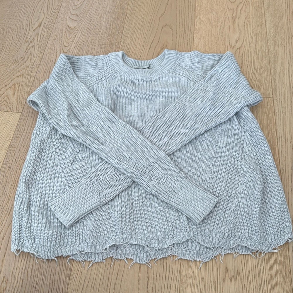 Autumn Cashmere 100% cotton Light Gray Scoop Neck Ribbed Sweater